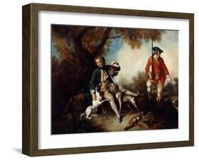 La Halte De Chasseurs': a Huntsman Holding a Gamebird and Resting by a Tree-Nicolas Lancret-Framed Giclee Print