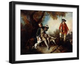 La Halte De Chasseurs': a Huntsman Holding a Gamebird and Resting by a Tree-Nicolas Lancret-Framed Giclee Print