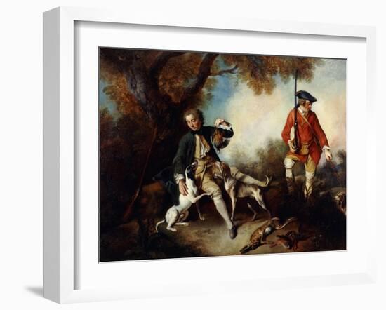 La Halte De Chasseurs': a Huntsman Holding a Gamebird and Resting by a Tree-Nicolas Lancret-Framed Giclee Print