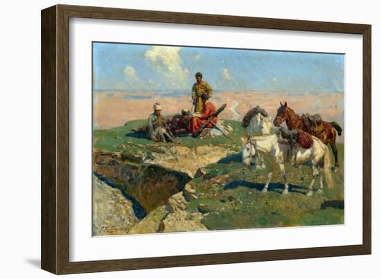 La Halte Des Guerriers Du Caucase - Peinture De Franz Roubaud (1856-1928), 1917 - Caucasian Riders-Franz Roubaud-Framed Giclee Print