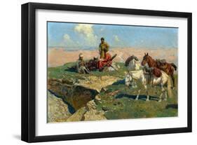 La Halte Des Guerriers Du Caucase - Peinture De Franz Roubaud (1856-1928), 1917 - Caucasian Riders-Franz Roubaud-Framed Giclee Print