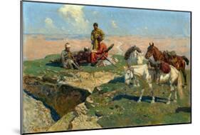 La Halte Des Guerriers Du Caucase - Peinture De Franz Roubaud (1856-1928), 1917 - Caucasian Riders-Franz Roubaud-Mounted Giclee Print