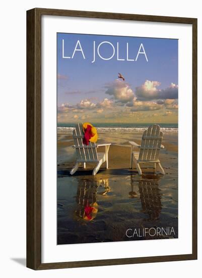 La Jolla, California - Adirondack Chairs on the Beach-Lantern Press-Framed Art Print