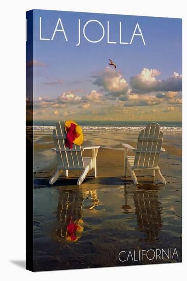 La Jolla, California - Adirondack Chairs on the Beach-Lantern Press-Stretched Canvas