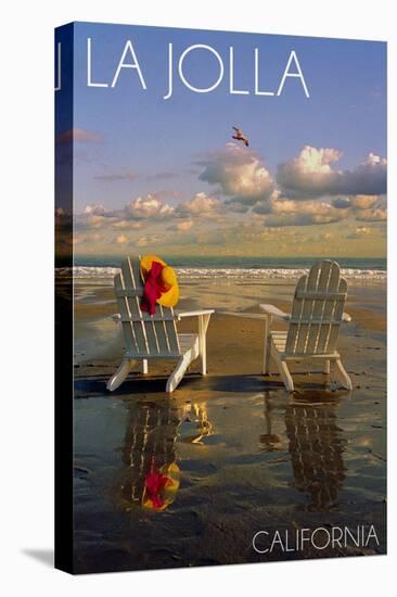 La Jolla, California - Adirondack Chairs on the Beach-Lantern Press-Stretched Canvas