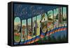 La Jolla, California - Large Letter Scenes-Lantern Press-Framed Stretched Canvas