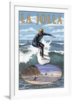 La Jolla, California - Surfer with Inset-Lantern Press-Framed Art Print