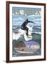 La Jolla, California - Surfer with Inset-Lantern Press-Framed Art Print