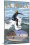 La Jolla, California - Surfer with Inset-Lantern Press-Mounted Art Print