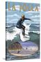 La Jolla, California - Surfer with Inset-Lantern Press-Stretched Canvas