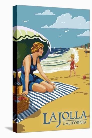 La Jolla, California - Woman on the Beach-Lantern Press-Stretched Canvas