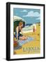 La Jolla, California - Woman on the Beach-Lantern Press-Framed Art Print