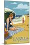 La Jolla, California - Woman on the Beach-Lantern Press-Mounted Art Print