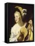 La joueuse de guitare-Gerrit Van Honthorst-Framed Stretched Canvas