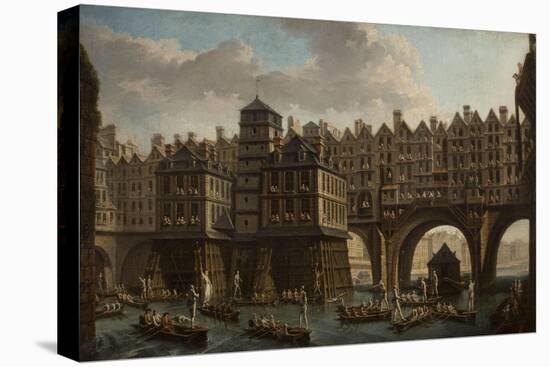 La joute des mariniers entre le pont Notre-Dame et le pont au Change-Nicolas Jean Baptiste Raguenet-Stretched Canvas