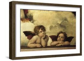 La Madone sixtine Detail shozing two cherubs from a fresco-null-Framed Giclee Print