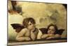 La Madone sixtine Detail shozing two cherubs from a fresco-null-Mounted Giclee Print