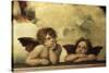 La Madone sixtine Detail shozing two cherubs from a fresco-null-Stretched Canvas