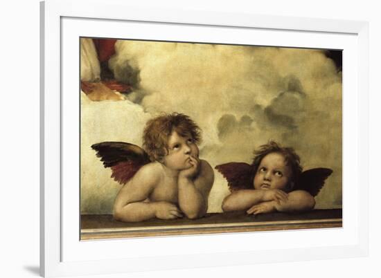 La Madone sixtine Detail shozing two cherubs from a fresco-null-Framed Giclee Print