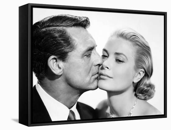 La Main au Collet TO CATCH A THIEF by AlfredHitchcock with Cary Grant and Grace Kelly, 1955 (b/w ph-null-Framed Stretched Canvas