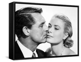 La Main au Collet TO CATCH A THIEF by AlfredHitchcock with Cary Grant and Grace Kelly, 1955 (b/w ph-null-Framed Stretched Canvas