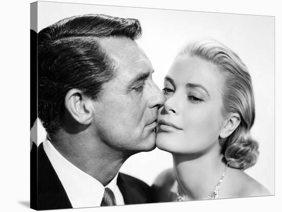 La Main au Collet TO CATCH A THIEF by AlfredHitchcock with Cary Grant and Grace Kelly, 1955 (b/w ph-null-Stretched Canvas