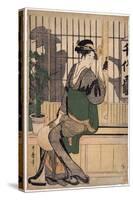 La Maison De the Chiyozuru (Ombres Sur Le Shoji, Paroi De Papier) - the Chiyozuru Teahouse (Shadows-Kitagawa Utamaro-Stretched Canvas