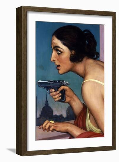 La Mujer De La Pistola 1925-Cartel Para La Union Española De Explosivos-Julio Romero de Torres-Framed Giclee Print