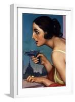 La Mujer De La Pistola 1925-Cartel Para La Union Española De Explosivos-Julio Romero de Torres-Framed Giclee Print