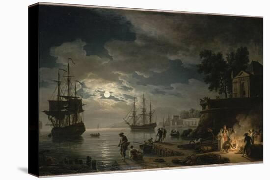 La Nuit : un port de mer au clair de lune-Claude Joseph Vernet-Stretched Canvas