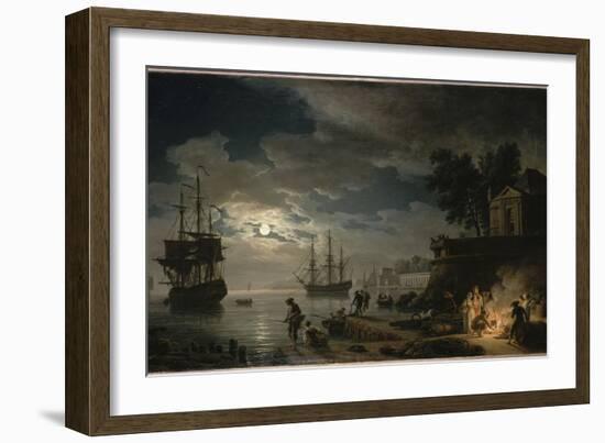 La Nuit : un port de mer au clair de lune-Claude Joseph Vernet-Framed Giclee Print