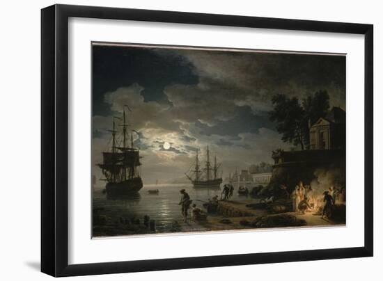 La Nuit : un port de mer au clair de lune-Claude Joseph Vernet-Framed Giclee Print