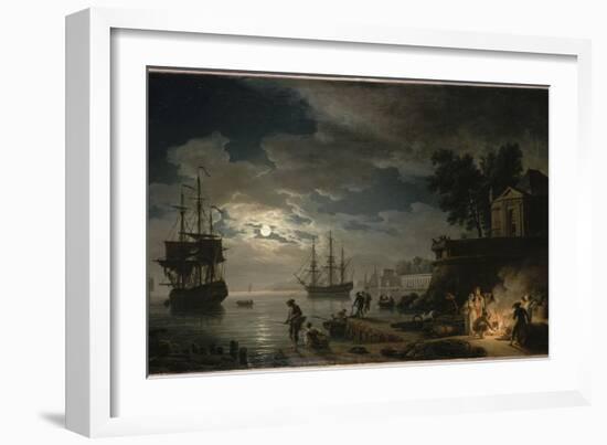 La Nuit : un port de mer au clair de lune-Claude Joseph Vernet-Framed Giclee Print