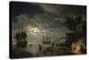 La Nuit : un port de mer au clair de lune-Claude Joseph Vernet-Stretched Canvas