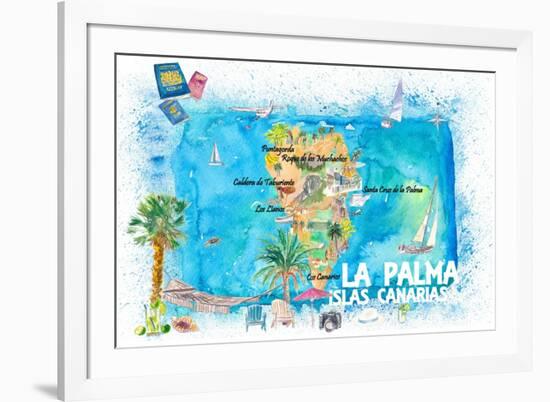 La Palma Illustrated Travel Map with Roads and Highlights-M. Bleichner-Framed Art Print