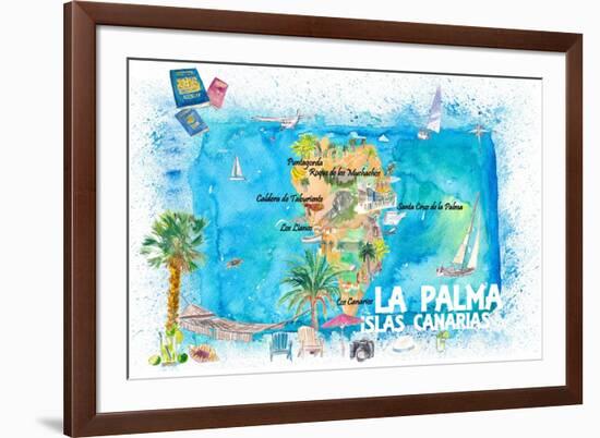 La Palma Illustrated Travel Map with Roads and Highlights-M. Bleichner-Framed Art Print