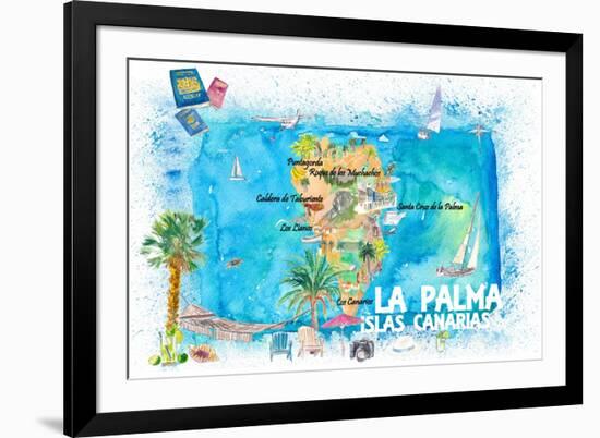 La Palma Illustrated Travel Map with Roads and Highlights-M. Bleichner-Framed Art Print