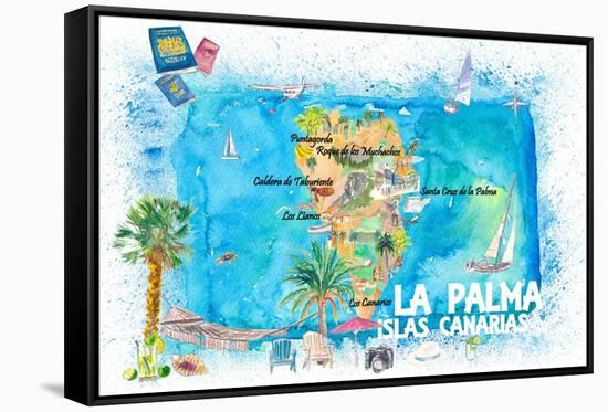 La Palma Illustrated Travel Map with Roads and Highlights-M. Bleichner-Framed Stretched Canvas