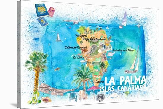 La Palma Illustrated Travel Map with Roads and Highlights-M. Bleichner-Stretched Canvas
