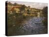 La Passerelle: a French River Landscape with a Washerwoman-Fritz Thaulow-Stretched Canvas
