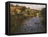 La Passerelle: a French River Landscape with a Washerwoman-Fritz Thaulow-Framed Stretched Canvas