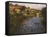 La Passerelle: a French River Landscape with a Washerwoman-Fritz Thaulow-Framed Stretched Canvas