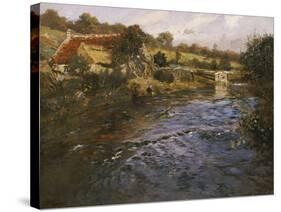 La Passerelle: a French River Landscape with a Washerwoman-Fritz Thaulow-Stretched Canvas