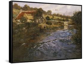 La Passerelle: a French River Landscape with a Washerwoman-Fritz Thaulow-Framed Stretched Canvas