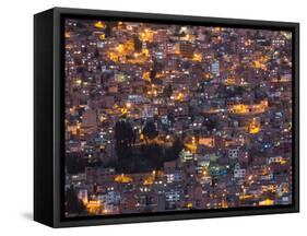 La Paz at Dusk with Patchwork Lit Up Buildings-Alex Saberi-Framed Stretched Canvas