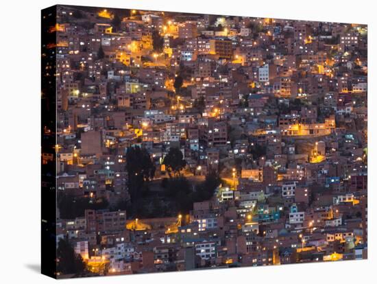 La Paz at Dusk with Patchwork Lit Up Buildings-Alex Saberi-Stretched Canvas