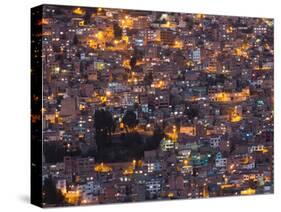 La Paz at Dusk with Patchwork Lit Up Buildings-Alex Saberi-Stretched Canvas