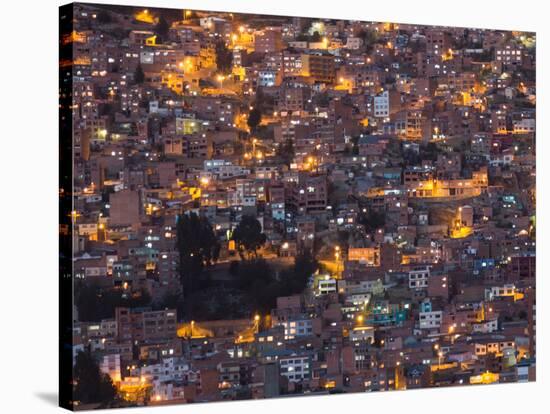 La Paz at Dusk with Patchwork Lit Up Buildings-Alex Saberi-Stretched Canvas