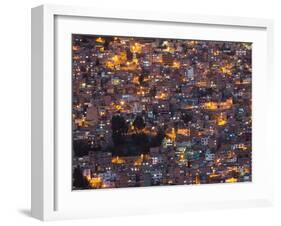 La Paz at Dusk with Patchwork Lit Up Buildings-Alex Saberi-Framed Photographic Print