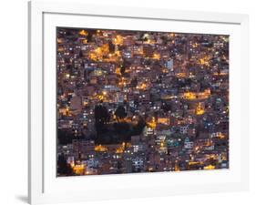 La Paz at Dusk with Patchwork Lit Up Buildings-Alex Saberi-Framed Photographic Print